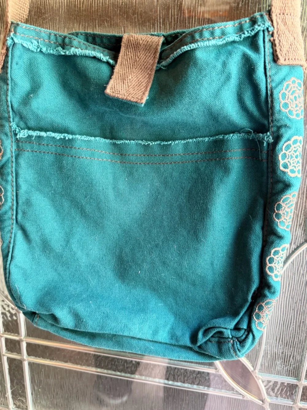 Thirty-One Retro Metro cottagecore floral teal bag with brown strap - Picture 2 of 8